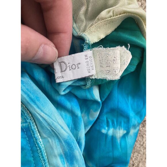 Vintage Christian Dior One Piece Swimsuit Blue Green Tie Dye Bow Strapless RARE - Picture 6 of 12